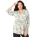 Plus Size Women's Tie-Neck Georgette Big Shirt. by Roaman's in Ivory Watercolor Leopard (Size 30 W)