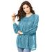 Plus Size Women's Textured Blouson-Sleeve Big Shirt. by Roaman's in Frost Teal (Size 38 W)