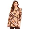 Plus Size Women's Easy Fit 3/4-Sleeve Scoopneck Tee by Catherines in Coffee Bean Floral (Size 5X)