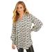 Plus Size Women's Puff-Sleeve Satin Blouse by June+Vie in Ivory Ikat Animal (Size 30/32)