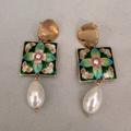 Anthropologie Jewelry | Anthropologie Cloisonn Earrings Like New! | Color: Green/Pink | Size: 2.5” Long