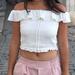Zara Tops | Guc Zara Trafaluc Collection Off Shoulder Ruched Crop Top | Color: White | Size: M