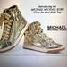 Michael Kors Shoes | Gold Foil Studded High Rise Sneakers By Michael Kors Size 7 | Color: Gold | Size: 7