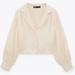 Zara Tops | Never Worn - Zara Cropped Light Pink Satin Long Sleeve Button Down Shirt, M | Color: Cream/Pink | Size: M