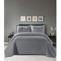 OZMIC 3 Piece Quilted Bedspread Double Bed Throws Embossed Pattern Comforter Bedding Set Bed Throw Quilt Bedspreads Coverlets with Hypoallergenic 2 Pillow Cover, Grey