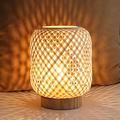 𝟐𝟎𝟐𝟑 𝐍𝐄𝐖 Rattan Lamp, Cordless Boho Lamp Battery Operated, Table Lamp with LED Bulb, Handmade Bamboo Beside Lamp Small Rattan Lamp, Decorative Battery Lamp for Kids Room Entryway - Grid