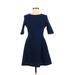 Topshop Casual Dress - A-Line Crew Neck 3/4 sleeves: Blue Print Dresses - Women's Size 8