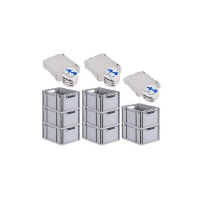 PROREGAL SuperSparSet 8x Eurobox NextGen Economy mit Scharnierdeckel & blauen Verschlüssen, Griffe offen, HxBxT 22x30x40cm, 20L, Eurobehälter, Box Image