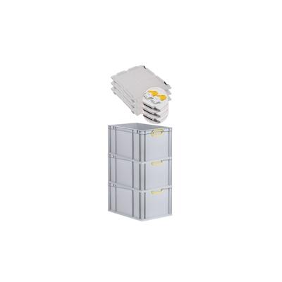 PROREGAL 3x Eurobox NextGen Color mit Scharnierdeckel & Verschlüssen | HxBxT 22x40x60cm | 65 Liter | Griffe gelb geschlossen | Verstärkter Boden Image