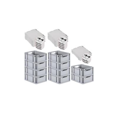 PROREGAL 10x Eurobox NextGen Grip mit Scharnierdeckel & schwarzen Verschlüssen | HxBxT 17x30x40cm | 16 Liter | Griffe offen | Glatter Boden Image