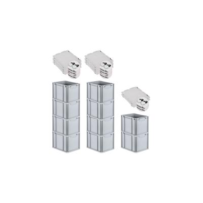 PROREGAL SuperSparSet 10x Eurobox NextGen Economy mit Scharnierdeckel & schwarzen Verschlüssen, Griffe zu, HxBxT 32x30x40cm, 30L, Eurobehälter Image