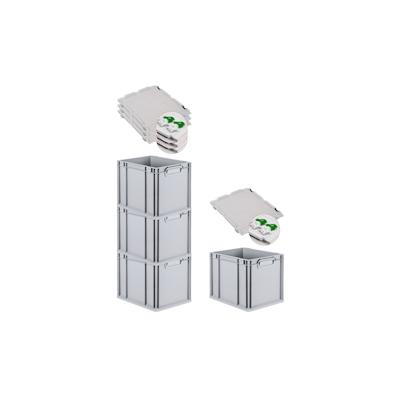 PROREGAL 4x Eurobox NextGen Grip mit Scharnierdeckel & grünen Verschlüssen | HxBxT 32x30x40cm | 30 Liter | Griffe geschlossen | Glatter Boden Image