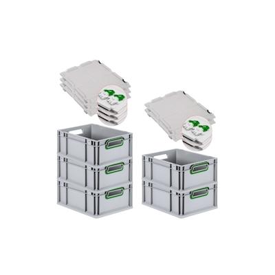 PROREGAL 5x Eurobox NextGen Color mit Scharnierdeckel & Verschlüssen | HxBxT 17x30x40cm | 16 Liter | Griffe grün offen | Glatter Boden Image
