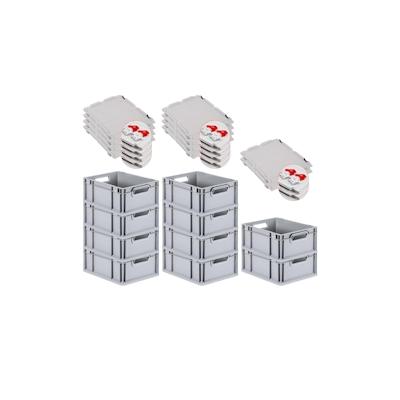 PROREGAL SuperSparSet 10x Eurobox NextGen Economy mit Scharnierdeckel & roten Verschlüssen, Griffe offen, HxBxT 17x30x40cm, 16L, Eurobehälter, Box Image