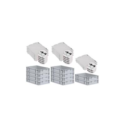 PROREGAL 10x Eurobox NextGen Grip mit Scharnierdeckel & schwarzen Verschlüssen | HxBxT 12x40x60cm | 23 Liter | Griffe geschlossen | Glatter Boden Image