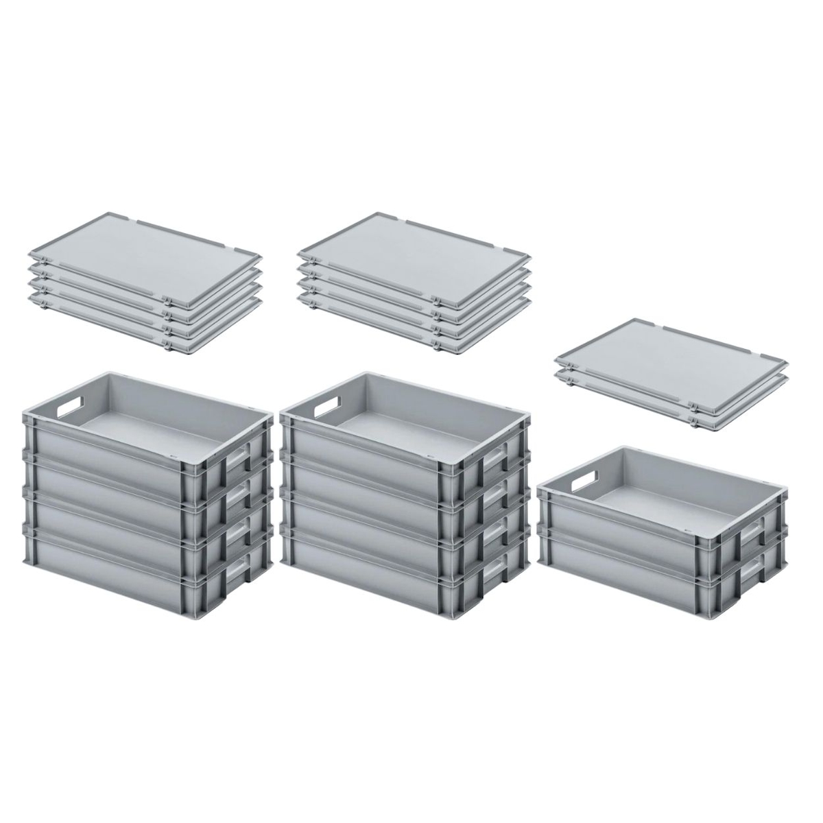 PROREGAL 10x Eurobehälter mit offenem Griff und Scharnierdeckel | HxBxT 12x40x60cm | 21 Liter | Grau | Eurobox Image