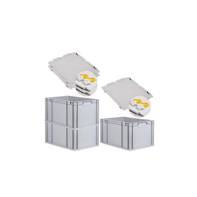 PROREGAL SuperSparSet 3x Eurobox NextGen Economy mit Scharnierdeckel & gelben Verschlüssen, Griffe zu, HxBxT 32x40x60cm, 65L, Eurobehälter Image