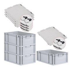 PROREGAL SuperSparSet 4x Eurobox NextGen Economy mit Scharnierdeckel & schwarzen Verschlüssen, Griffe zu, HxBxT 22x40x60cm, 44L, Eurobehälter, Box Image