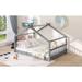 Full Size Wood Kid's Platform Bed with House-Shaped Frame, Headboard and Footboard, Kid's Bed with Wood Slats