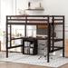 Full Size Solid Wood Loft Bed with Built-in Desk and Writing Board, Kid's Bed with Storage Cabinet and Wood Slats