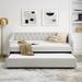 Twin Size Daybed with Twin Size Trundle Upholstered Tufted Sofa Bed, with Button on Back and Copper Nail on Waved Shape Arms