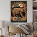Bungalow Rose Retro Elephant Surrounded By Flowers I Retro Elephant Surrounded By Flowers I - Print on Wood Metal in Blue/Brown/Gray | Wayfair