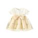 IROINNID Infant Girl s Short Sleeve Peplum Dress Lace Mesh Round Neck Dress with Bowknot Button Dress 6M-3Y