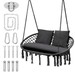 MoNiBloom 2 Person Hammock Chair Hanging Hammock Macrame Swing with Cushion Cotton Rope Tassels Bohemian Style Hanging Chair for Bedroom Indoor Outdoor Black