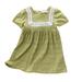 Rovga Fashion Dresses For Girls Kids Solid Lace Square Neck Dress Short Sleeve A Line Ruffle Summer Sundress Princess Dresses