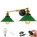 Kiven Battery Operated Wall Lamp Industrial Black Wall Sconces Warm White Wall Lighting Fixtures 1-Light Vintage Wall Mounted Lamp for Living Room Bedroom Hallway E26 Socket Green