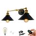 Kiven Battery Operated Wall Lamp Industrial Black Wall Sconces Warm White Wall Lighting Fixtures 1-Light Vintage Wall Mounted Lamp for Living Room Bedroom Hallway E26 Socket Black