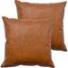 GALMAXS7 2 Brown Faux Leather Pillow Cover Decorative Square Throw Pillow Covers Cushion Cases for Couch Bed Sofa 18 x 18 inch