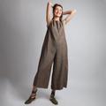 Free Oversized Sleeveless Linen Jumpsuit With Side Pockets, Knotium Clothing, Wide Leg Overalls