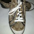 Coach Shoes | Brown Canvas Logo Coach Barrett Sneakers Size 7. Good Condition | Color: Brown/Tan | Size: 7