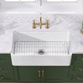 GETPRO Farmhouse Kitchen Sink w/ Sink Grid & Basket Strainer Fireclay in White | 10 H x 32.69 W x 17.81 D in | Wayfair CY-G-FC3318