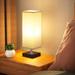 Latitude Run® Bedside Table Lamp, Minimalist w/ Square Fabric Lampshade Linen/Manufactured Wood in Gray | 11 H x 4.1 W x 4.1 D in | Wayfair