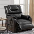 Hokku Designs Daqwane 35.5"W Dual Electric Power Lift Recliner Chair, Massage & Heat for Elderly, Lie flat 180 Degrees Faux in Black | Wayfair