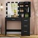 Latitude Run® Makeup Vanity w/ Lighted Mirror, Vanity Desk w/ 4 Drawers & Open Shelves For Bedroom in Black | 55.5 H x 35.4 W x 15.7 D in | Wayfair