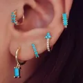 Boucles d'oreilles créoles en plaqué or 18 carats pour femmes bijoux fantaisie géométrie bleu