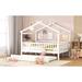 Full Size Wooden House Bed with Twin Size Trundle Bed, Cute Kids Bed, Platform Bed Frame with Guardrail