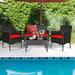 Patio Rattan Cushioned Sofa Set Tempered Glass Coffee Table (Set of 4)