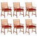 vidaXL Patio Dining Chairs 6 pcs with Cushions Solid Acacia Wood - 22'' x 24.4'' x 36.2''