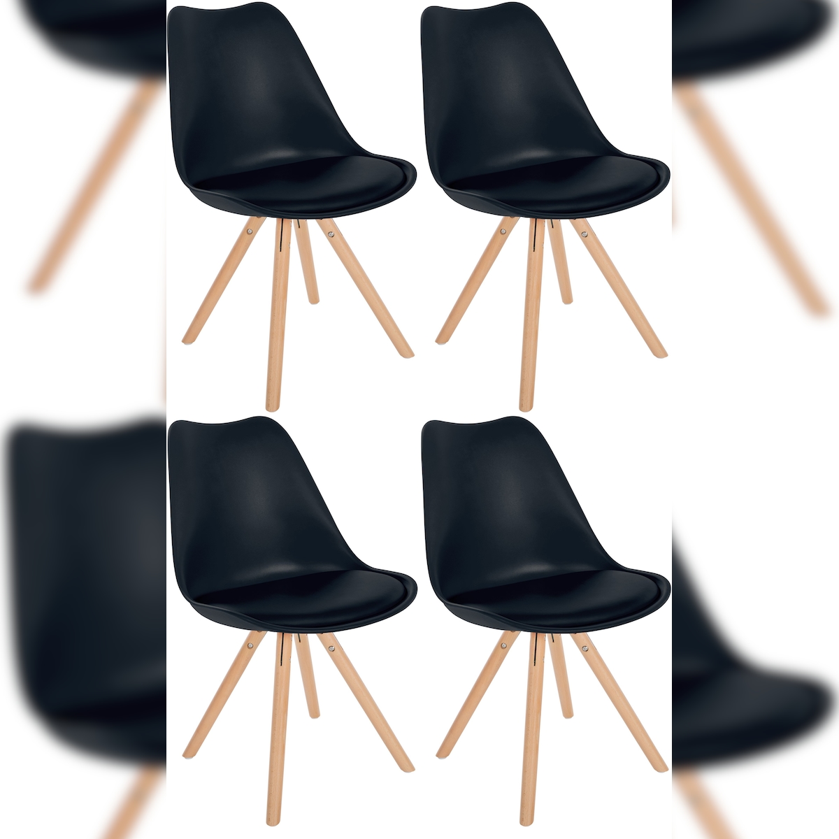 CLP 4er Set Stühle Sofia Kunststoff schwarz/natura (rund) Image