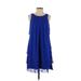 Jessica Simpson Cocktail Dress - A-Line Crew Neck Sleeveless: Blue Print Dresses - Women's Size 2