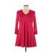 24seven Comfort Apparel Casual Dress - A-Line V Neck 3/4 sleeves: Red Print Dresses - Women's Size Medium