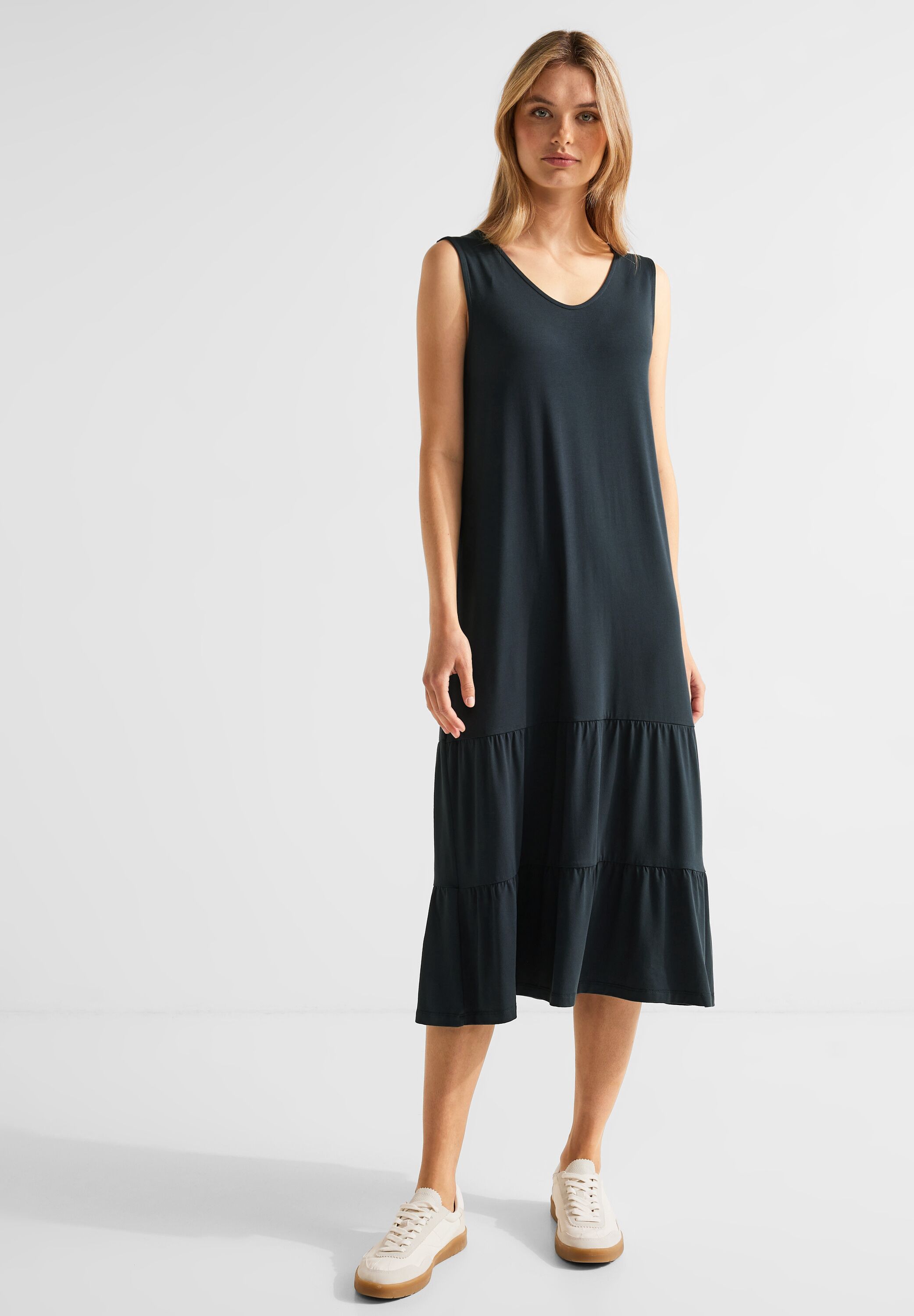 Jerseykleid STREET ONE Gr. 36, EURO-Größen, grün (cool vintage green) Damen Kleider Freizeitkleider in Unifarbe