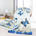 3Pcs Blue Butterfly Towels Set Include Beach Towel, Hand Towel and Wash Towel, Butterfly Flower Bath Towel Set for Bathroom Decor, Super Soft Water Absorbent Beach Towel for Travel, Swim, Sport