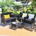 4 Pieces Patio Rattan Cushioned Sofa Set with Tempered Glass Table