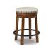 Zane 24 Inch Backless Swivel Counter Stool, Round Beige Seat, Brown Wood