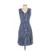 Nine West Casual Dress - A-Line V Neck Sleeveless: Blue Dresses - Women's Size 2